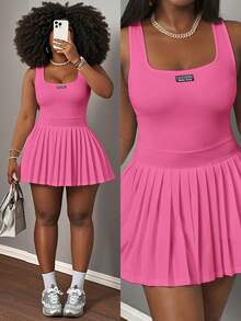 Slaydiva New Spring/Summer Casual Basic U-Neck Backless Tank Top, Black Label With White Text - Sugar Pink - View 9