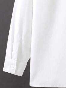 SHEIN Camisa básica profesional de manga larga con un solo pecho de unicolor para adolescentes varones para ir al trabajo - Blanco - Ver 3