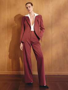 MOTF PREMIUM WOMEN'S BURGUNDY STRIPED SUIT PANTS, ELEGANT COMMUTE STYLE, AUTUMN/WINTER - Burgundy - View 3