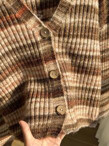 Comfortcana Cardigan casual versatile da donna taglie forti, a righe e colorblock, per uso quotidiano invernale - Multicolore - Visualizzare 5