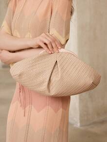 MOTF WOMEN'S FASHION PLEATED CLUTCH BAG, EXQUISITE SIMPLE APRICOT WOVEN PU BAG, FOR DAILY, DATING, VACATION, SHOPPING, COMMUTING - Apricot - View 6
