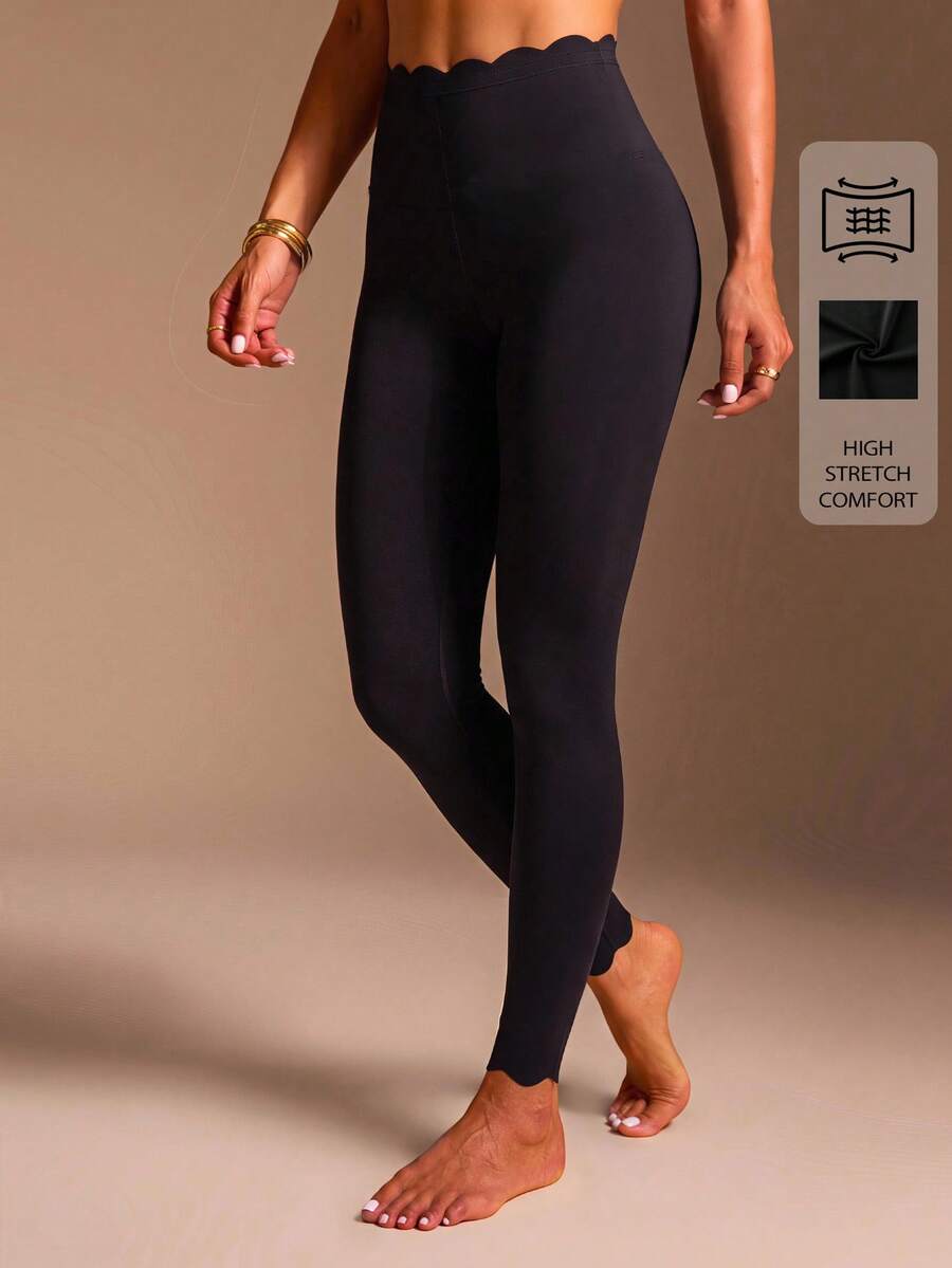 SHEIN BASICS 女款純色高腰休閒運動風多功能日常穿著緊身內穿褲 健身房黑色夏季 - 黑色 - 查看 1