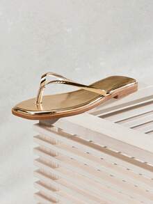 VACAZURE UrbanLuxe Women's Electroplated Gold TPU Strap Gold Flip-Flops – Minimalist, Glossy & Comfortable Summer Essential. - Gold - View 6