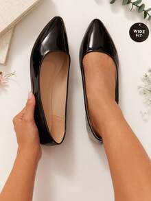 SHUZIA 女式宽版舒适尖头芭蕾平底鞋 - 黑色 - 查看 2