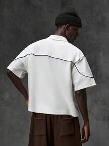 NEON BLANC Men's Summer Casual Loose Fit Polo Shirt, Standard Size, White, Turn-Down Collar, Solid Color With Patchwork Trim - White - View 3