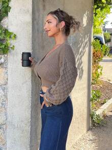 Jeta Ari Cable Knit Drop Shoulder Cardigan,Long Sleeve Tops Fall Winter Cloth For Women - Khaki - View 5