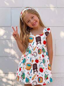 Emery Rose Kids Young Girl Summer Casual Pencil Heart Print Dress - Red - View 3