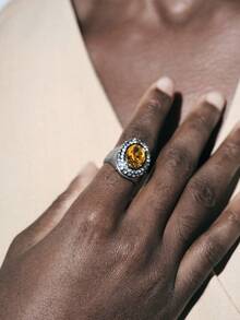 Noxbound Bohemian Retro Smoky Yellow Imitation Gemstone Old Open Ring Number - Ancient silver/smoke yellow - View 5