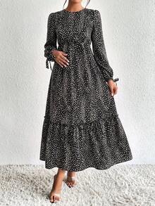 SHEIN 孕婦秋季休閒全印花洋裝 - 黑色 - 查看 10
