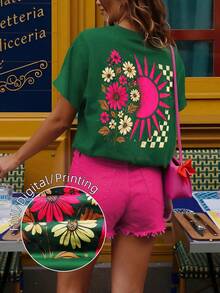 DrmWander Camiseta de manga corta de verano casual con estampado para mujer talla grande - Verde Oscuro - Ver 1