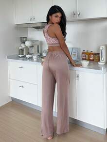 ZzzCrew Elegant Leopard Print Tank Top And Pants 2 Pieces Set - Khaki - View 2