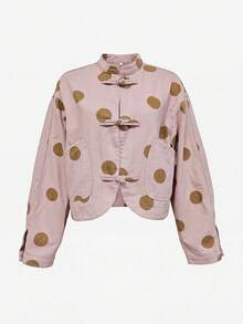 Nöista Oversize Cropped Jacket With Chinese Buttons - Pink - View 6