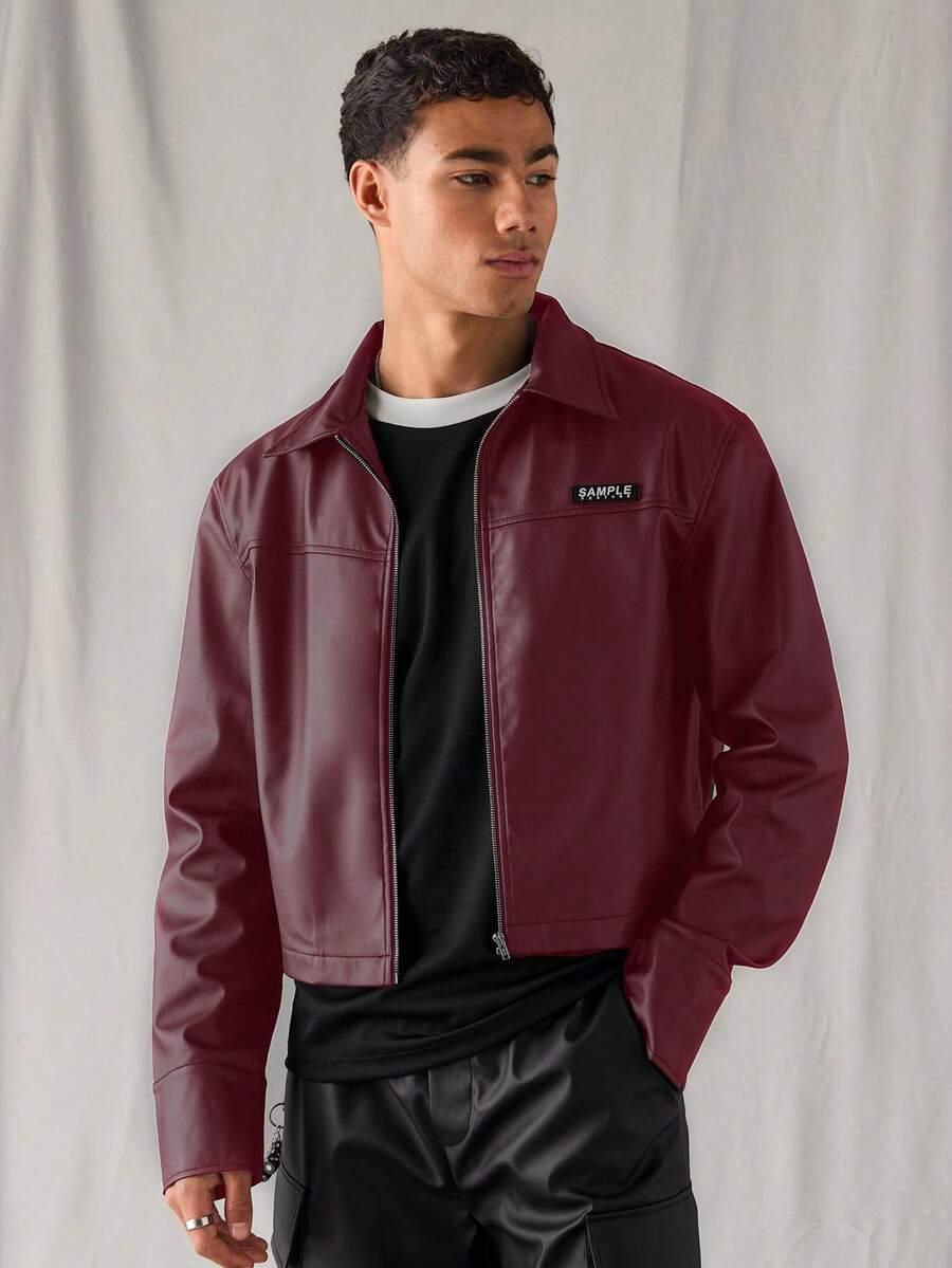 SWAVVY Men's Woven Casual Everyday Loose Fit Long Sleeve Zip-Up Jacket For Fall Winter, Spring, Letter, Outdoor - Burgundy - View 1