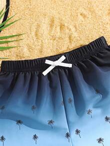 SHEIN 1pc Tween Boy Navy Blue Casual Summer Beach Shorts,Gradient Coconut Tree Pattern Holiday Vacation Style Sports Swimming Trunks For Spring And Summer - Multicolor - View 7