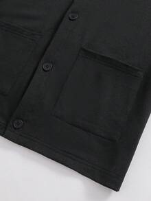 Teen Boys Black Casual Knit Cardigan Jacket With Shawl Collar, Single-Breasted Round Button Closure, Suitable For Daily Commute, Casual Outings, Layering And Inner Wear, All Seasons, Autumn - Black - View 8