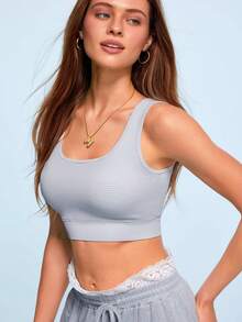 Sovereign Charm Women's Fashion Waffle Knit Sports Bra - Light Grey - View 4
