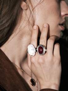 Noxbound Bohemian Imitation Stone Retro Ring Two-Piece Combination - Antique Silver - View 5