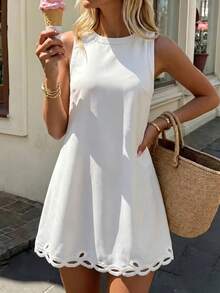 Cévolie Women's Solid Color Casual Daily Summer Dress - White - View 3