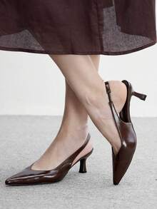 CUCCOO BIZCHIC Sepatu Wanita Cokelat, Model Ramping dengan Tali Tipis Berbentuk V di Bagian Belakang, Hak Sedang Lancip, dan Desain Mewah Ringan untuk Perjalanan Sehari-hari - Coklat - View 6