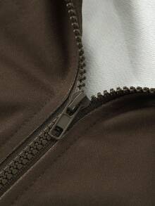 ROMWE MEN Street Life Men's Colorblock Striped Floral Print Hoodie - Coffee Brown - View 7