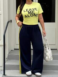 Muchica Spring/Summer Casual Embroidered Small Label Grey Plus Size Women 2 Pieces Set - Yellow - View 4