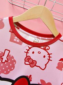 HELLO KITTY AND FRIENDS | SHEIN 少女聯名款卡通印花粉色甜美居家休閒洋裝 - 紅色 - 查看 4
