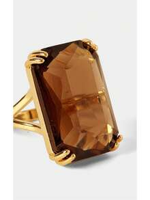 Noxbound Color Claw Set Large Gemstone Exaggerated Ring 2, Rectangle Smoke Crystal And Oval Emerald Crystal Rough Ring, Ladies Luxury Jewelry - Gold - View 10