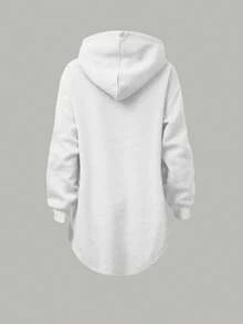 INAWLY Women's Solid Color Drop Shoulder Long Sleeve Loose Drawstring Sweatshirt - White - View 5