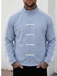 Manfinity VCAY Men's Contrast Stripe Frog Button Design Long Sleeve Jacket - Blue - View 9