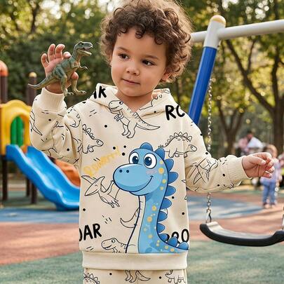 男の子用 カジュアル ミニマリスト カートゥーン柄 フード付き 長袖スウェットシャツ 秋冬向け