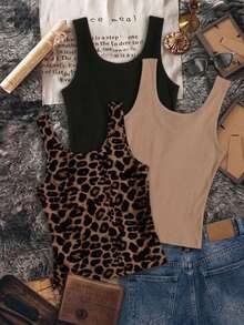 Divinelle 3pcs Plus Size Tank Top Set, Suitable For Spring/Summer - Multicolor - View 2