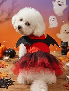 1pc Black Devil Wings & Tulle Skirt Dress, Cute Pet Costume For Halloween, PETSIN Original Design - Multicolor - View 1