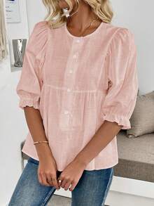 Yunfilé Women's Half Open Placket Button Down Blouse, Fashion For Summer - Pink - View 7