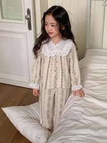 DAZY Young Girls Casual Floral Long Sleeve Straight Leg Pants 2 Pieces Loungewear Set Fall - Apricot - View 4