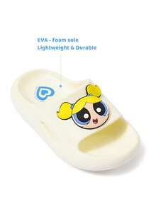 THE POWERPUFF GIRLS X SHEIN 可愛卡通女孩拖鞋，幼兒與兒童快乾浴室拖鞋，輕量耐用 EVA 材質，適合室內外穿著 - 藍白色 - 查看 3