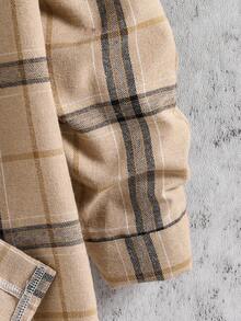 Vacaura 1pc Boys' Plaid Hooded Jacket, Autumn/Winter Casual Daily Commute Outfit - Khaki - View 6