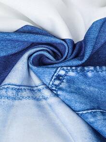 EMERY ROSE Women's New Autumn/Winter Casual Patchwork Long Sleeve Sweatshirt - Blue and White - View 6