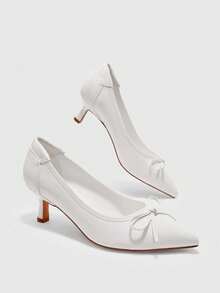CUCCOO BIZCHIC Off-White 漆皮簡約優雅舒適通勤基本款尖頭全包中跟細高跟鞋 - 糯米白色 - 查看 10