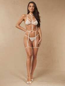Silquee Floral Lace Underwire Garter Lingerie Set Bridallingerie - White - View 5