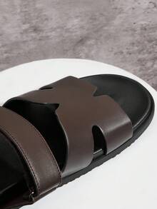 SHUZIA Men's Cutout Adjustable Band Comfortable Slide Sandals - Coffee Brown - View 3