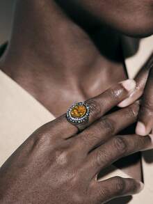 Noxbound Bohemian Retro Smoky Yellow Imitation Gemstone Old Open Ring Number - Ancient silver/smoke yellow - View 7