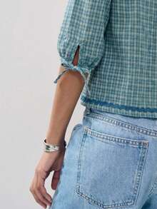 Nöista Plaid Blouse Chinese Buttons - Blue - View 6