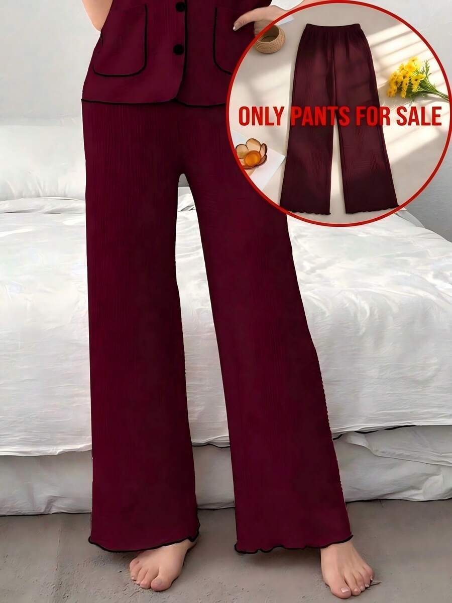SHEIN 撞色提花针织女式休闲裤，秋冬季，舒适保暖 - 酒紅色 - 查看 1