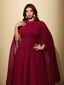 Viva Relle Plus Size Elegant Flared Dress With Cinching Waist - Burgundy - View 8