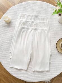 SHEIN Tween Girl Tween Girl Multi-Pack Solid Color Knit Cycling Leggings - White - View 4
