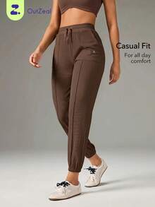 OutZeal Women Sports Pants Gym Workout Knitted Joggers Active Bottoms - Khaki - View 1