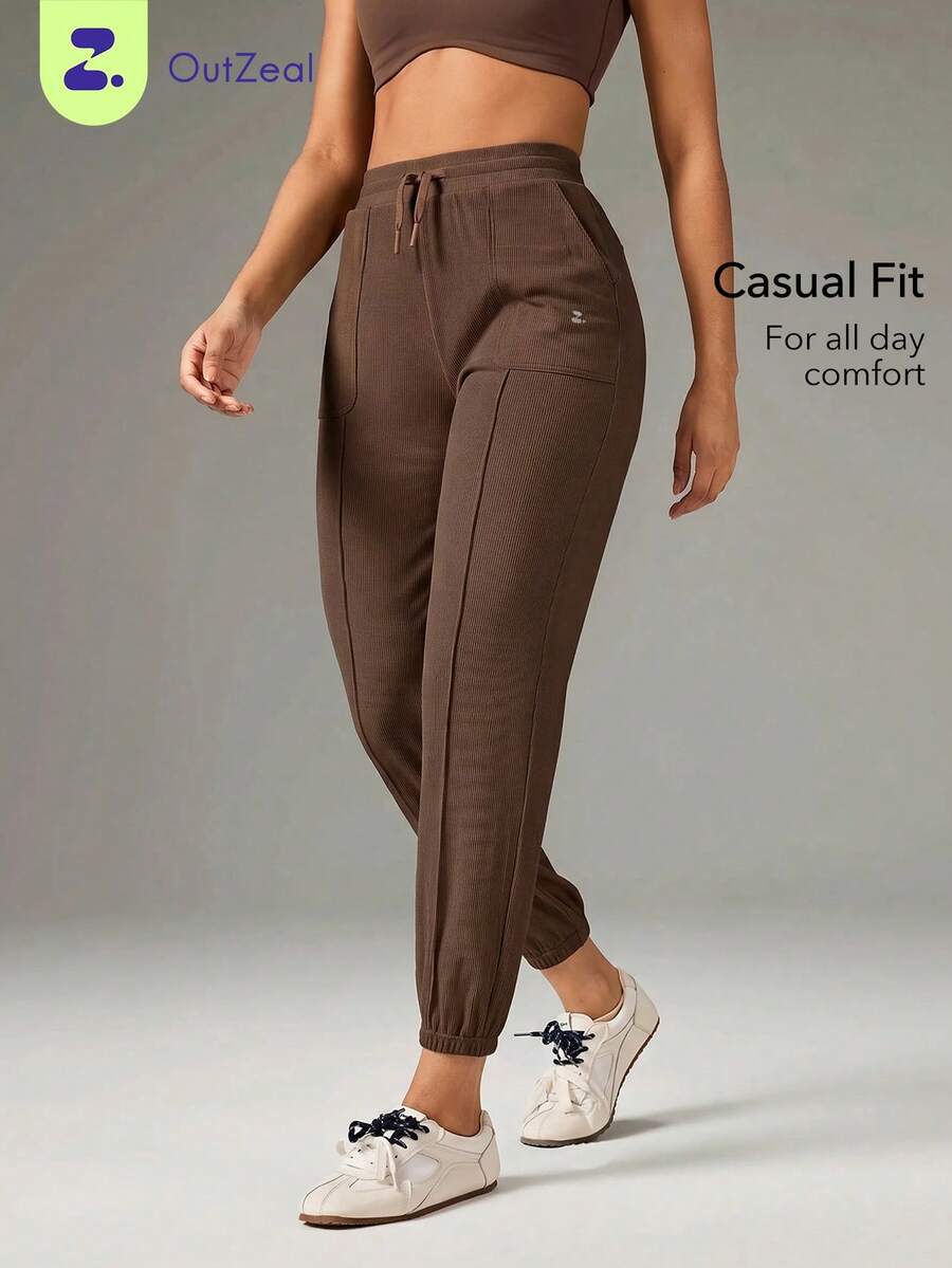 OutZeal Women Sports Pants Gym Workout Knitted Joggers Active Bottoms - Khaki - View 1