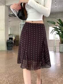 DAZY Women's All-Over Polka Dot Korean Style Spring/Summer Versatile Skirt - Coffee Brown - View 1
