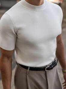 YOUESAWY YOUESAWY Men's Casual Versatile Solid Color Short Sleeve Knit Top, Suitable For Daily Wear And Commuting - White - View 5