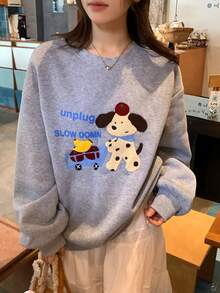 DAZY Women's Round Neck Cartoon Long Sleeve Sweatshirt, Girly Style Fall - Grey - View 13